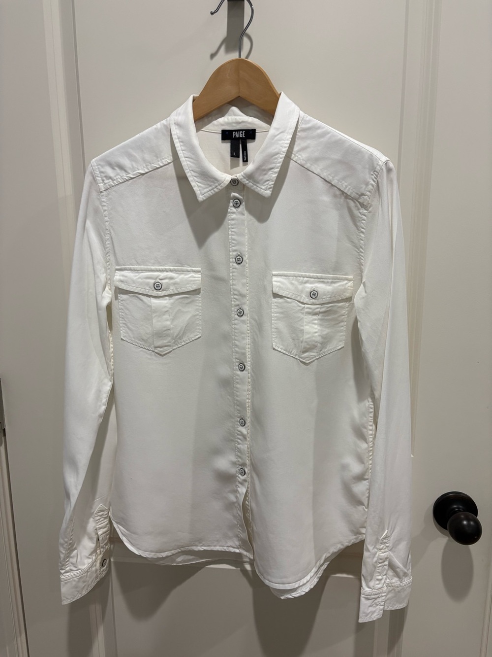 PAIGE women's white long-sleeve utility button-down shirt